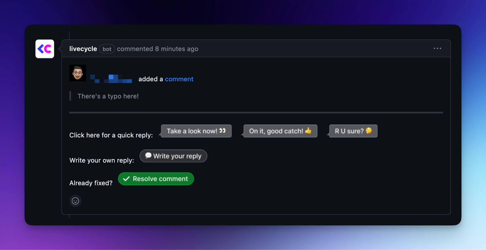GitHub Livecycle Comment